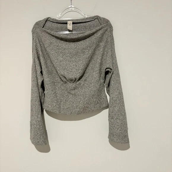 We The Free Crazy on you cropped thermal Cinch Sweater Bell Sleeves grey small - Picture 2 of 6